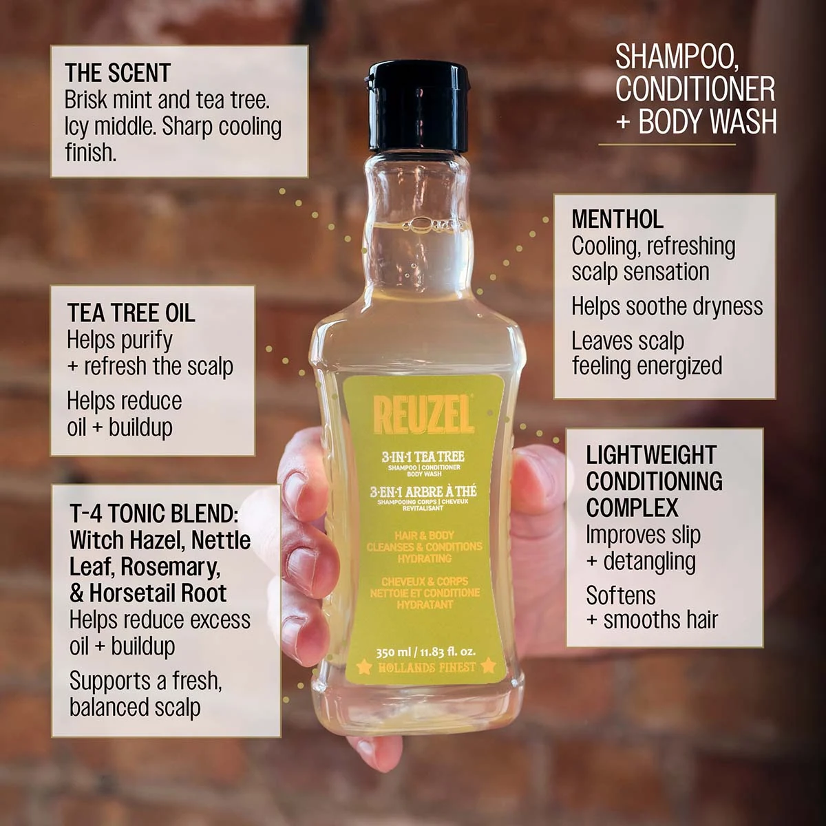 Reuzel 3-in-1 Tea Tree Shampoo - 1000ml professional styling result and application, view 5