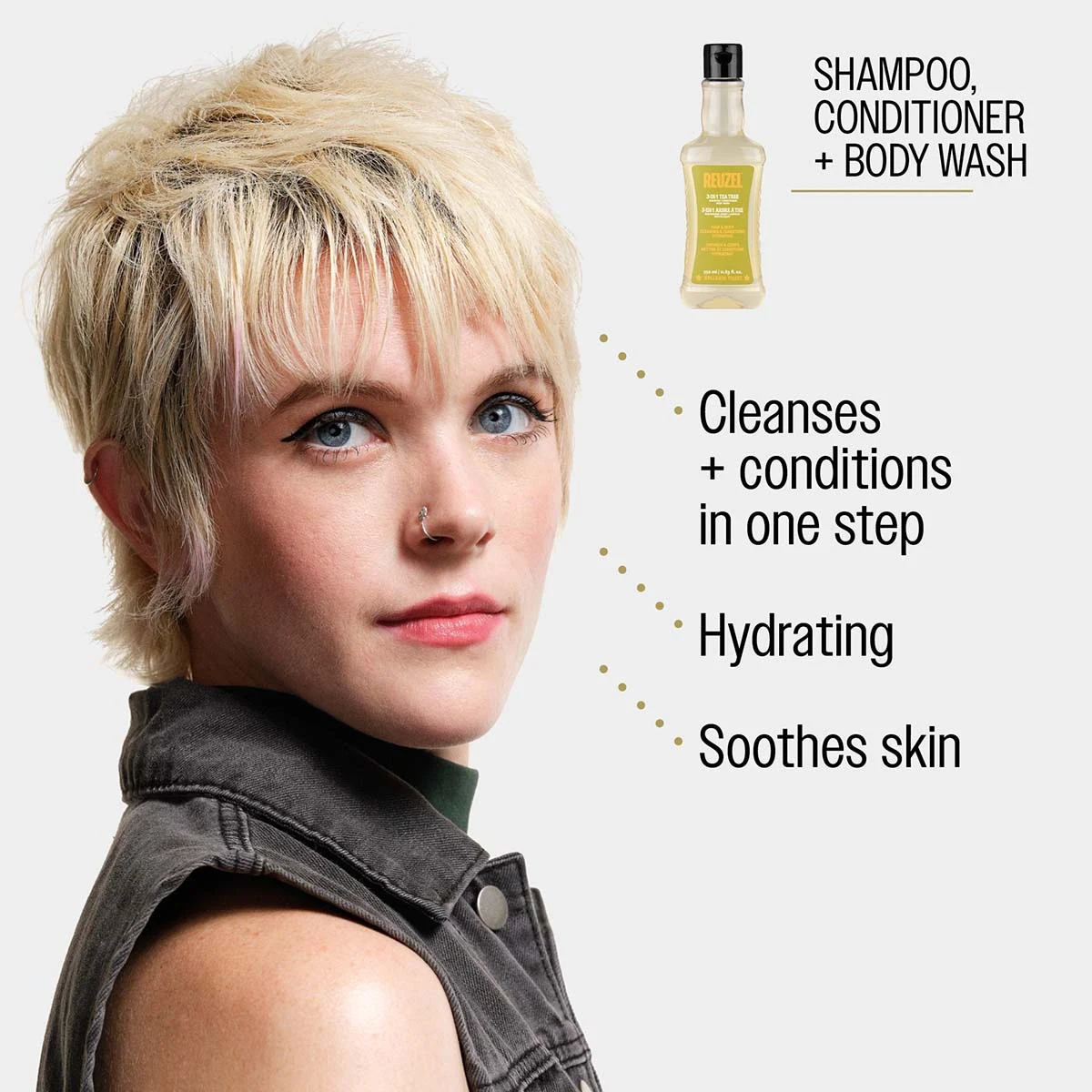 Reuzel 3-in-1 Tea Tree Shampoo - 350ml: Reuzel Shampoo, Conditioner, and Body Wash cleanses and conditions in one step hydrating soothes skin, view 4