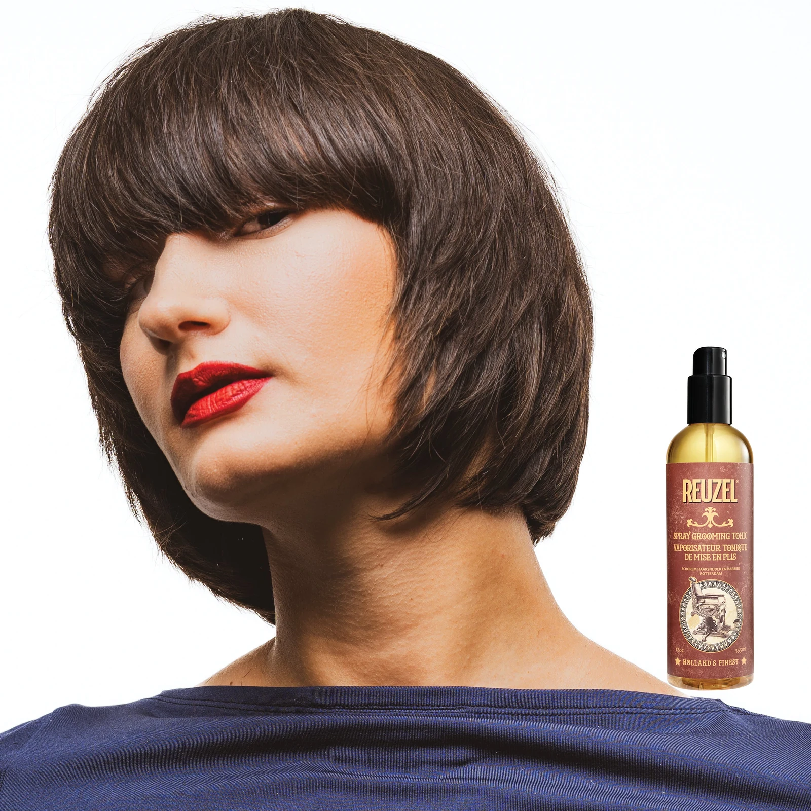 Reuzel Spray Grooming Tonic bottle with spray nozzle, hair tonic for styling and scalp health, on a plain background., view 9