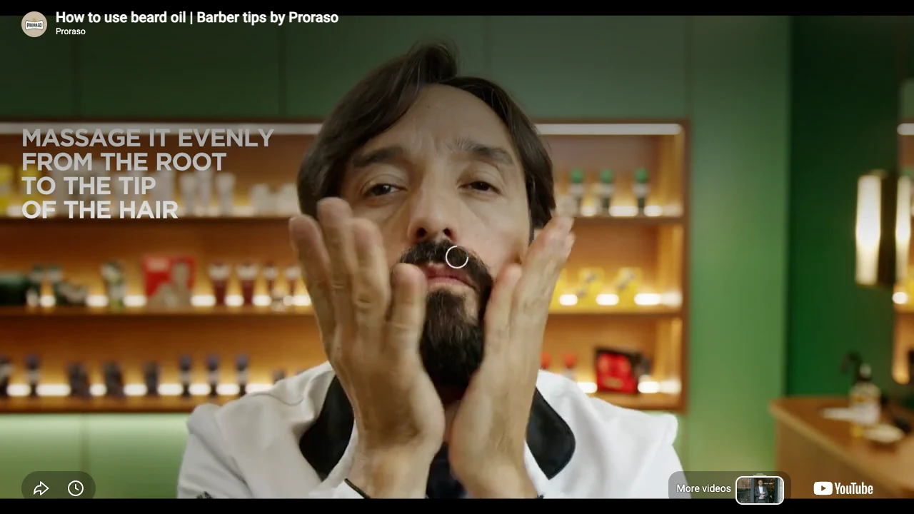 Proraso - Beard Oil - Azur Lime - 30ML professional beard oil application tutorial step 5