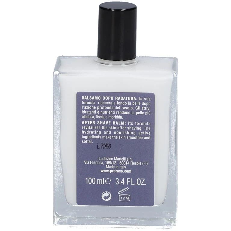 Back label of Proraso Azur Lime After Shave Balm 100ml