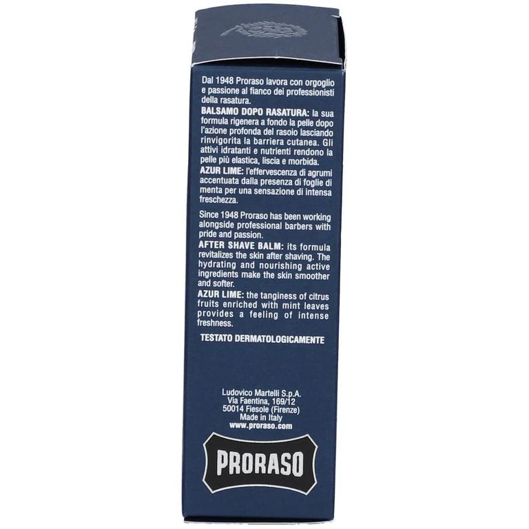 Side panel of the Proraso Azur Lime After Shave Balm 100ml box