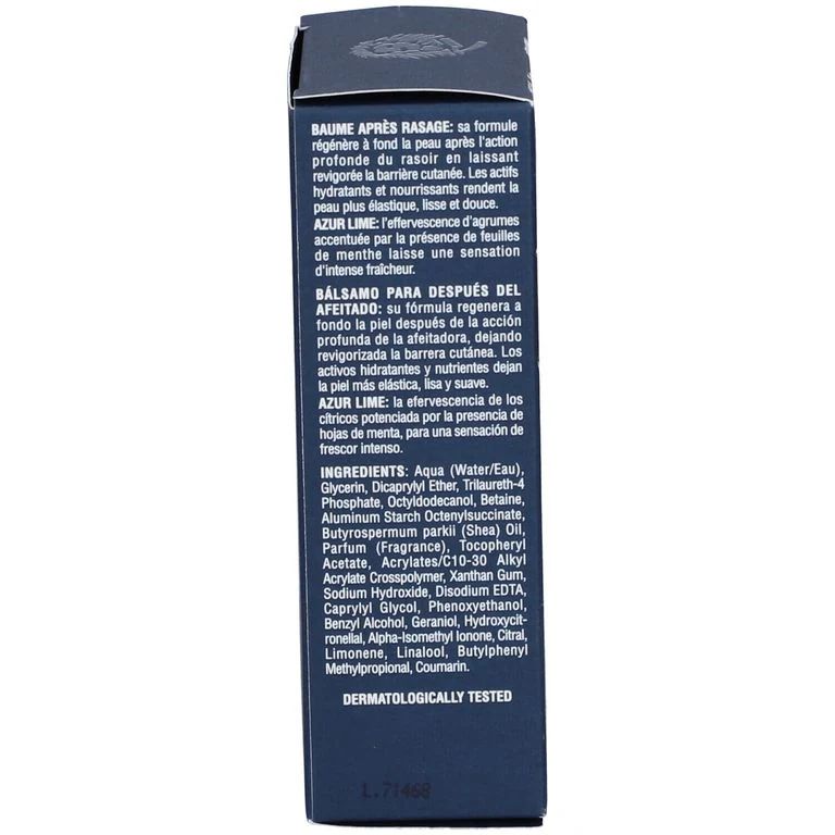 Ingredients panel of the Proraso Azur Lime After Shave Balm 100ml box