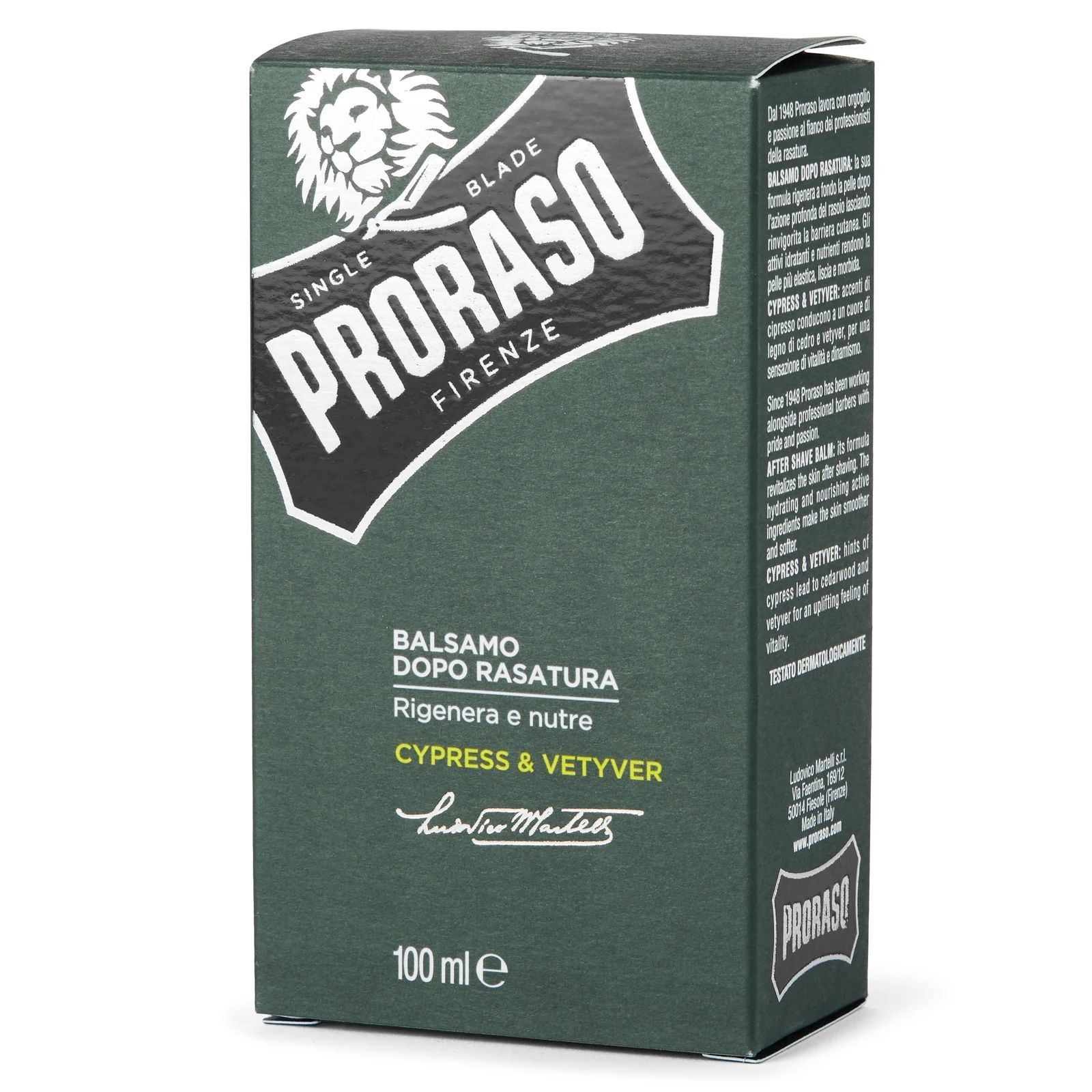 Proraso Cypress and Vetyver After Shave Balm box with its side label visible