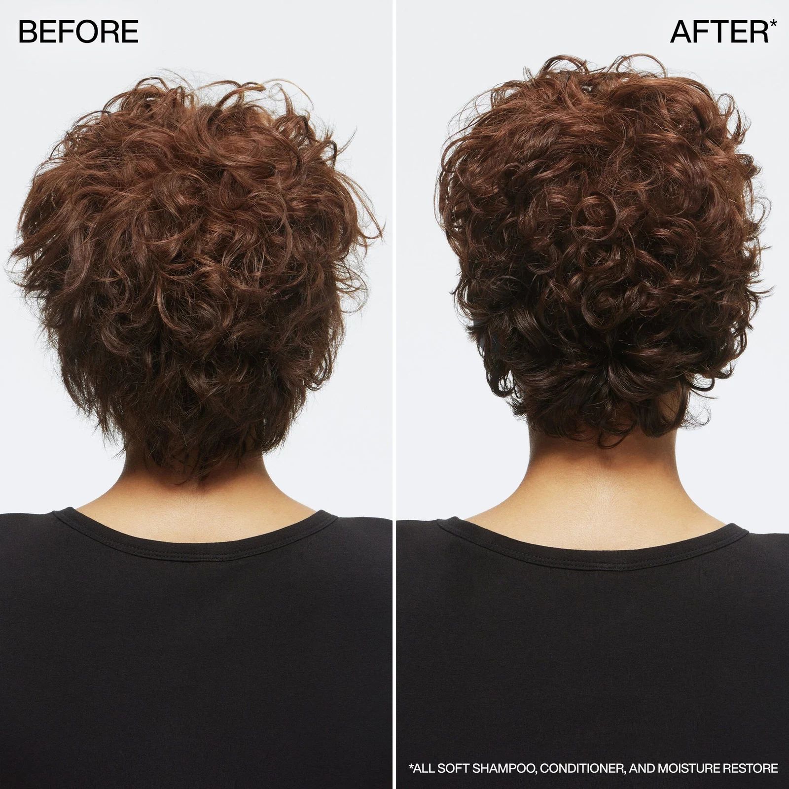 Dry hair before and after using the Redken All Soft routine