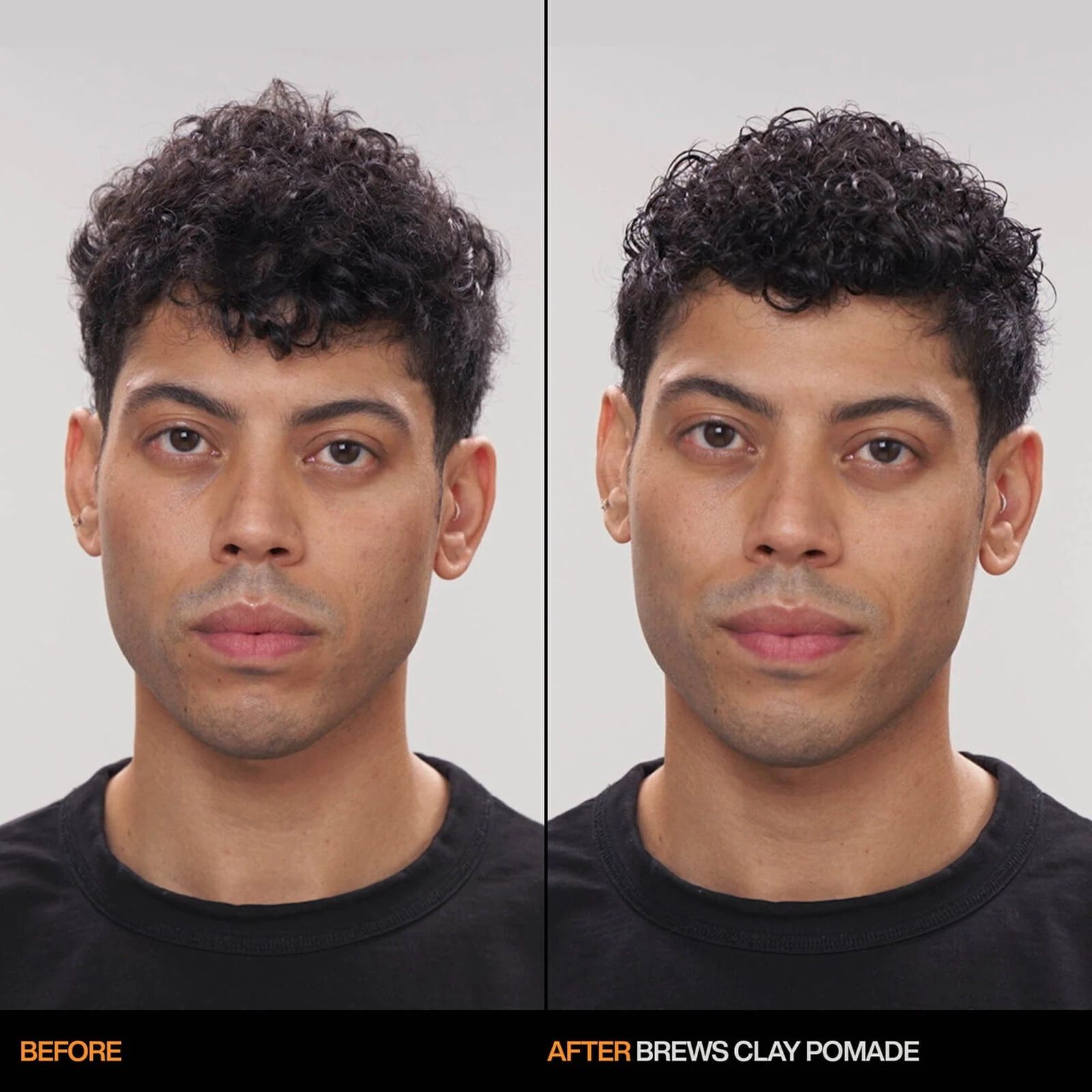 Short hair before and after styling with Redken Brews Clay Pomade