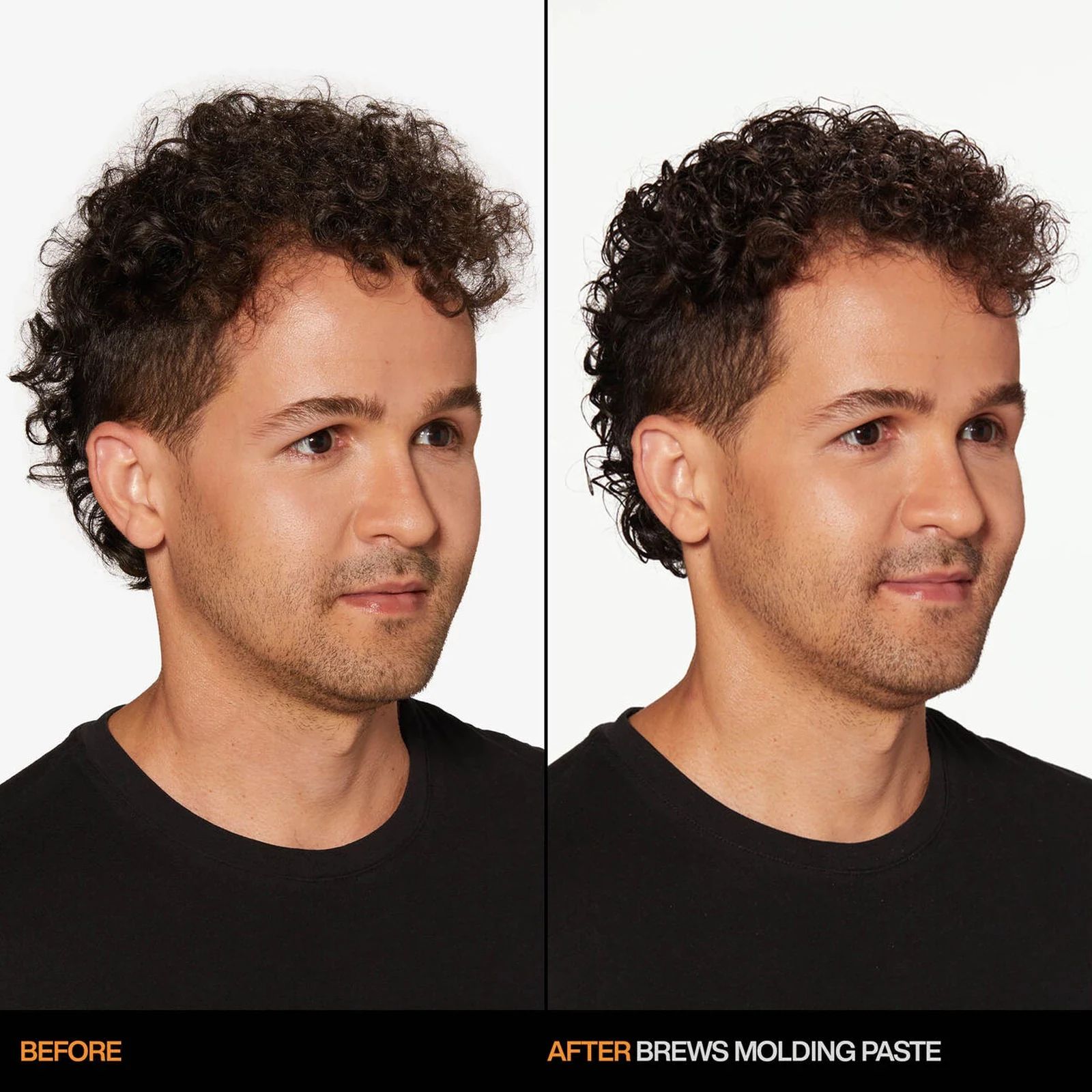 Hair before and after styling with Redken Brews Molding Paste