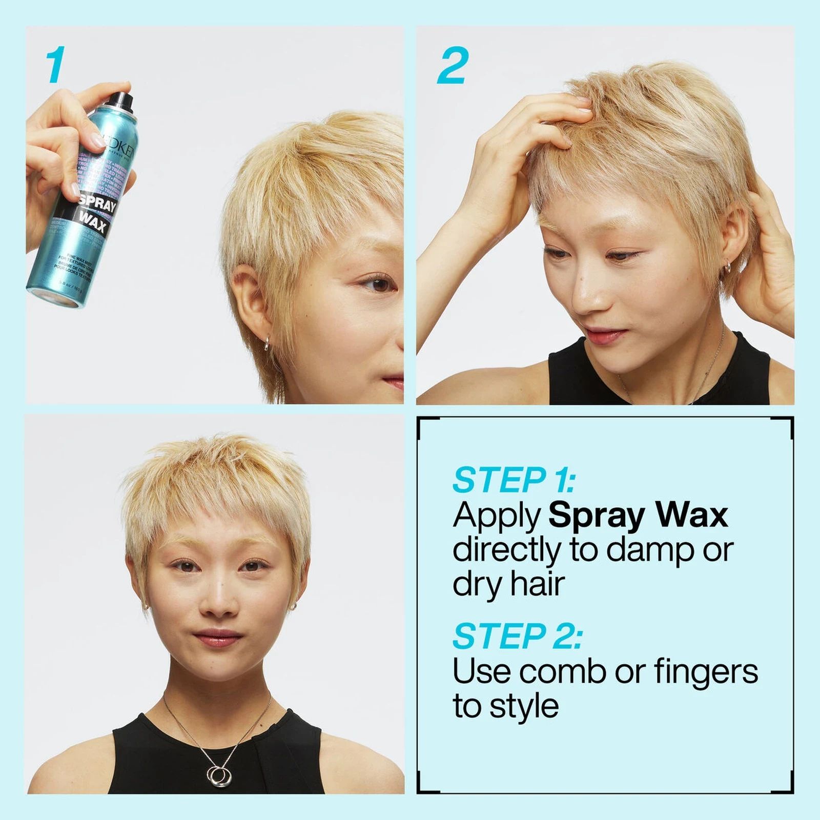 Step-by-step styling method for Redken Spray Wax