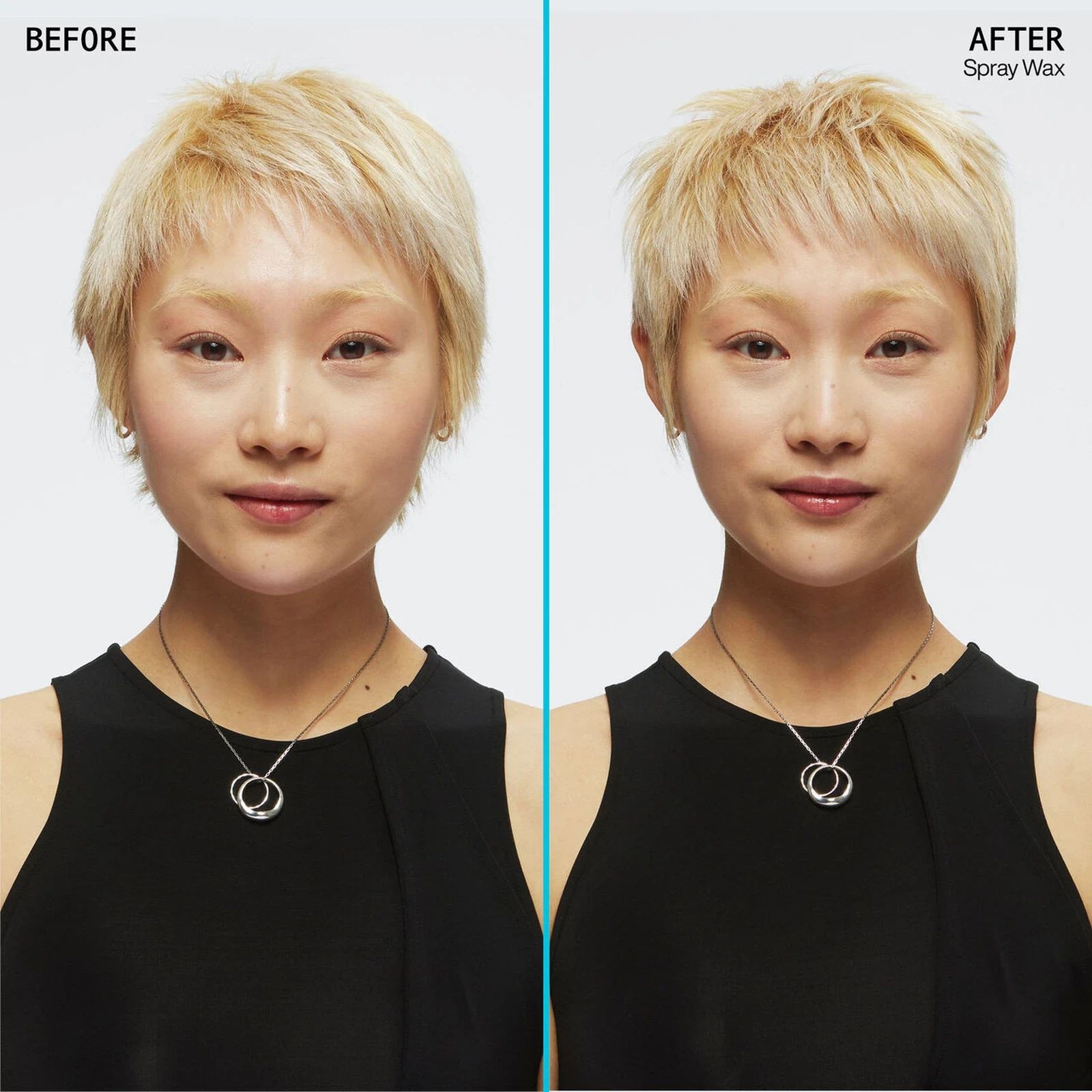 Short hair before and after styling with Redken Spray Wax