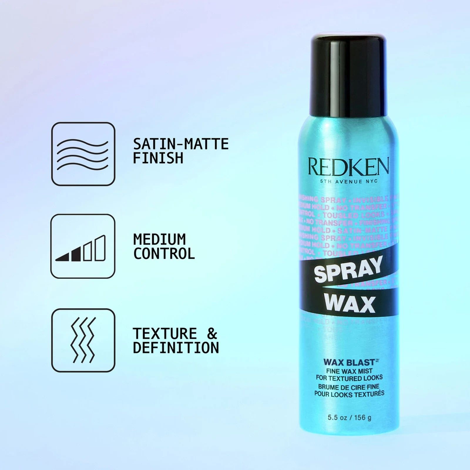 Redken Spray Wax satin-matte finish and medium-control benefits
