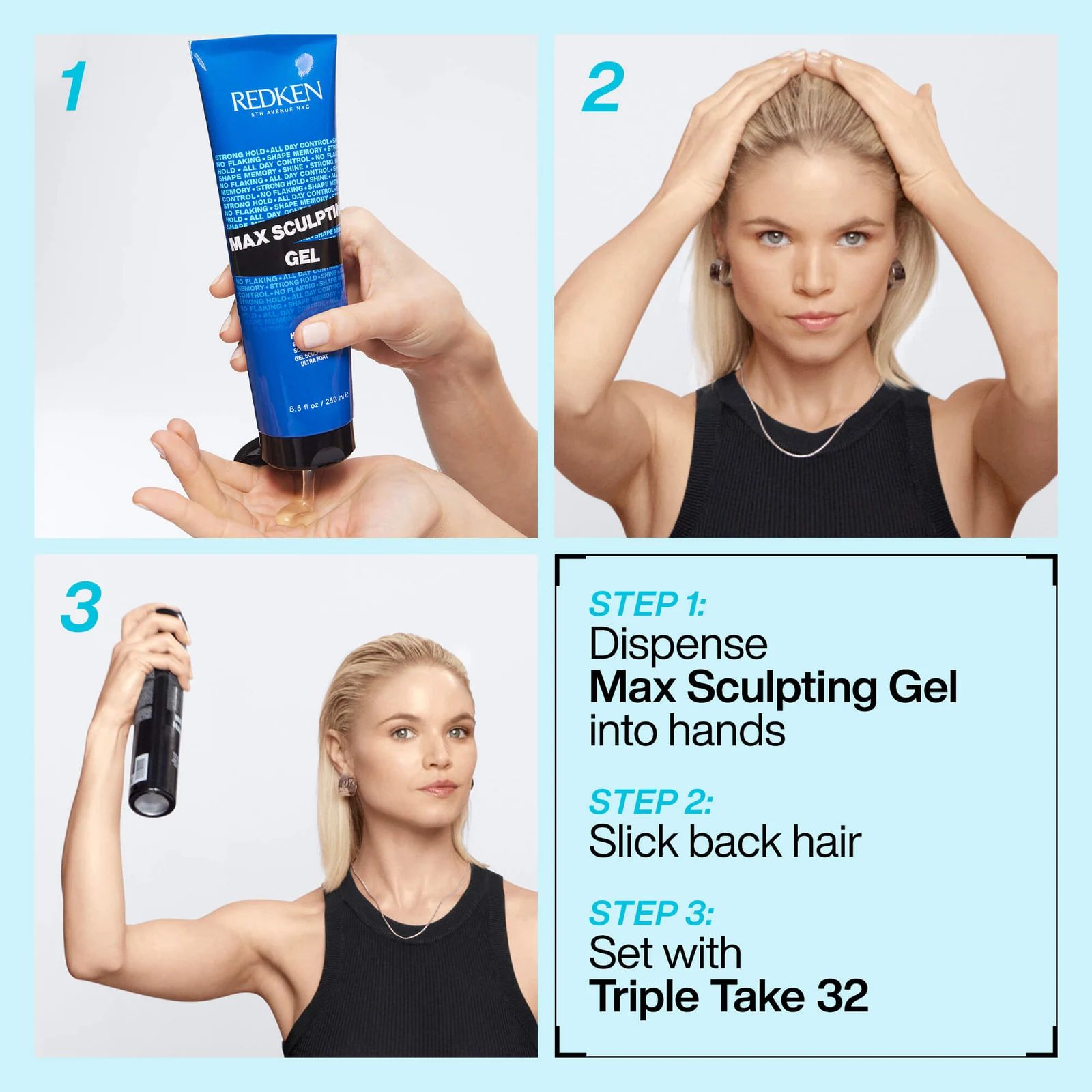 Step-by-step styling guide for Redken Max Sculpting Gel