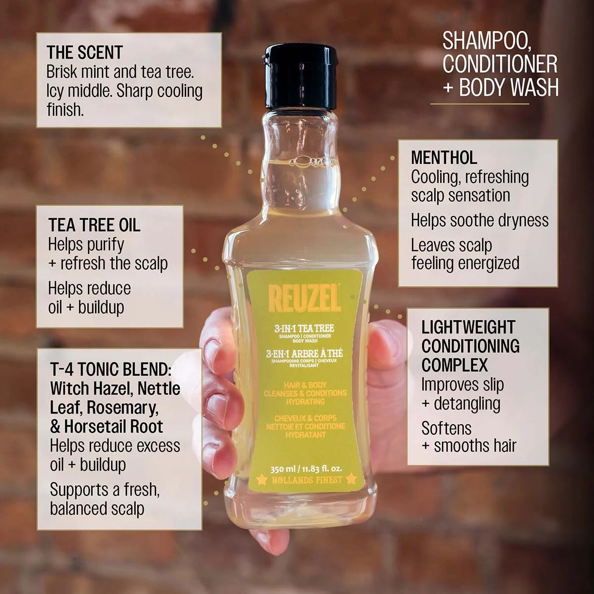 Reuzel 3-in-1 Tea Tree Shampoo - 1000ml professional styling result and application, view 5