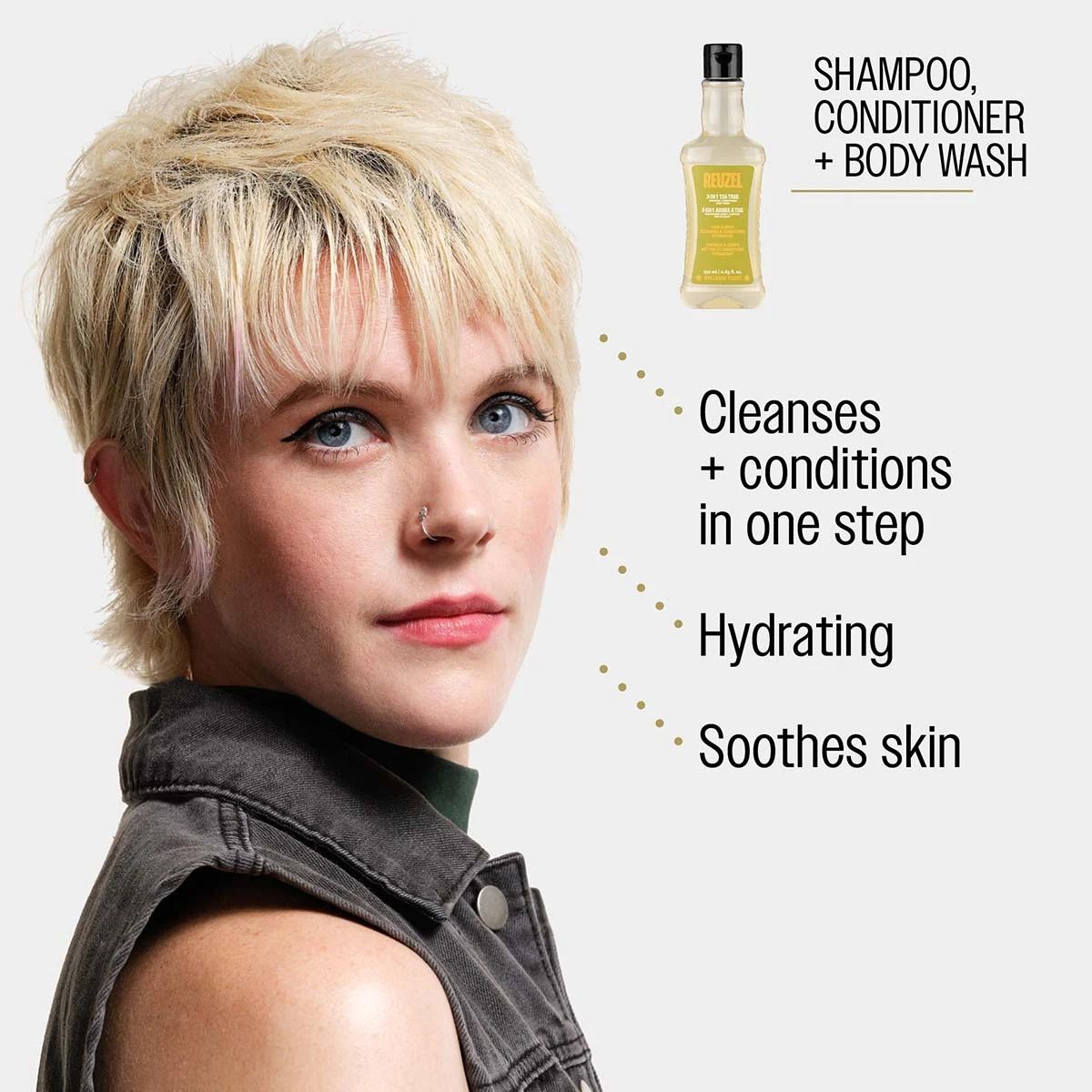 Reuzel 3-in-1 Tea Tree Shampoo - 350ml: Reuzel Shampoo, Conditioner, and Body Wash cleanses and conditions in one step hydrating soothes skin, view 4