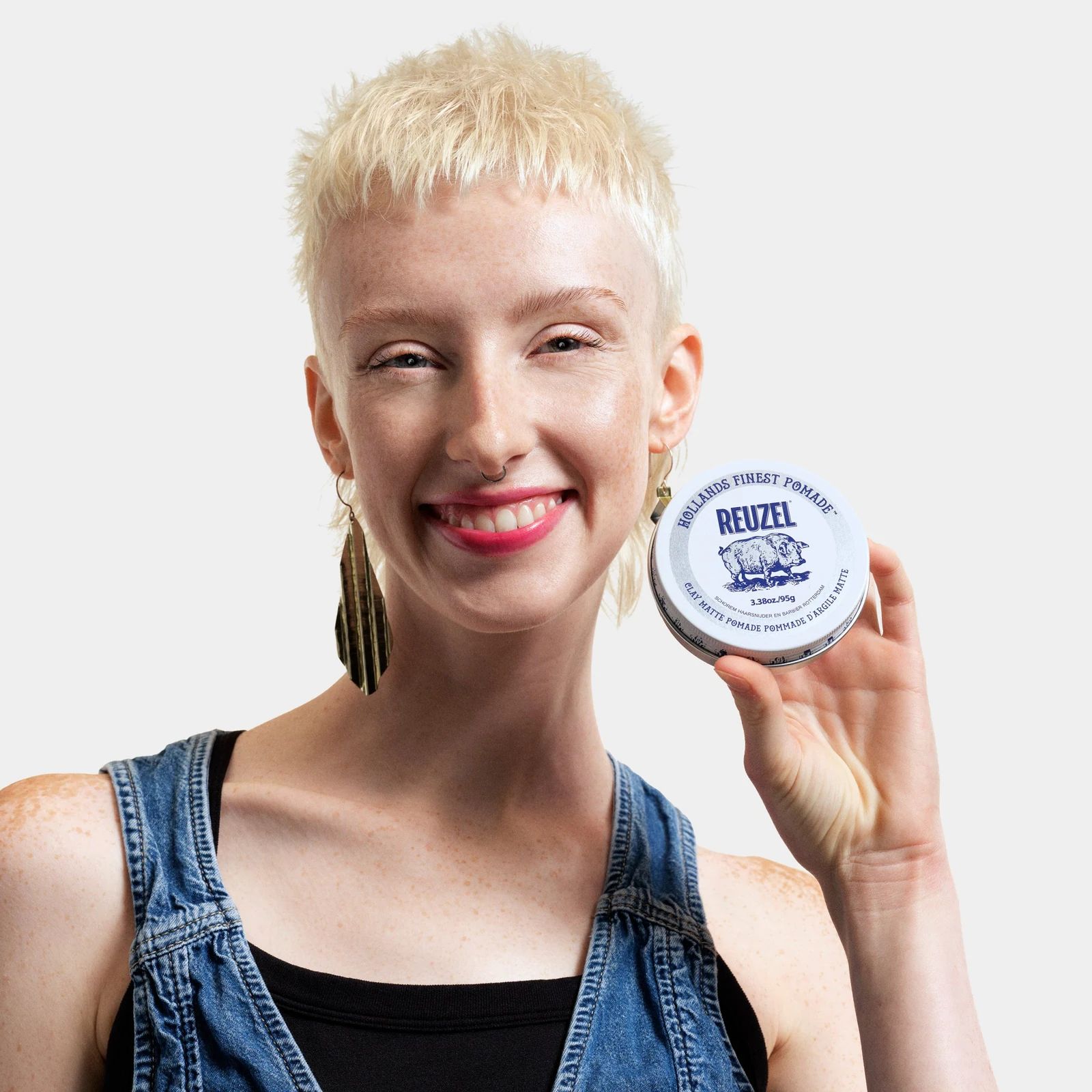 Model with hair styled with Clay Matte Pomade, view 8