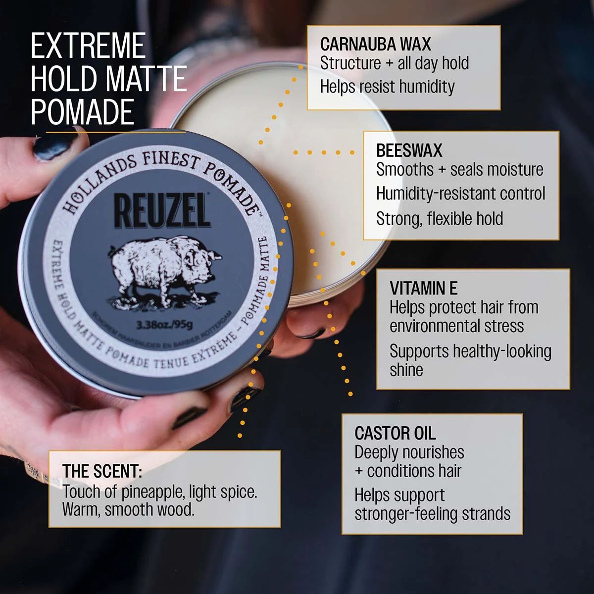 Reuzel - Extreme Hold Matte Pink: Reuzel - Extreme Hold Matte Pink professional styling result and application, view 5