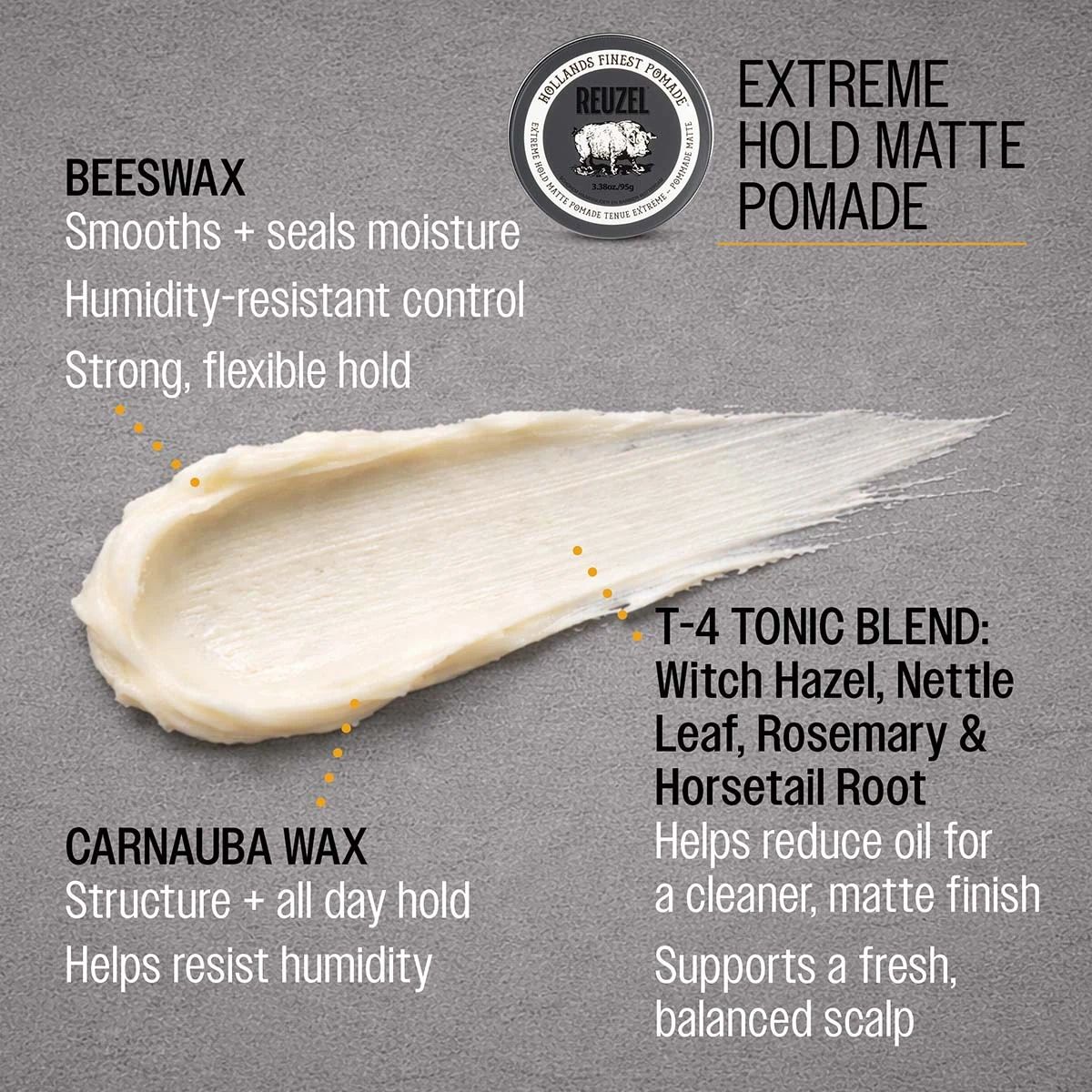 Reuzel Extreme Hold Matte Pomade - 95g formula benefits and technology, view 3