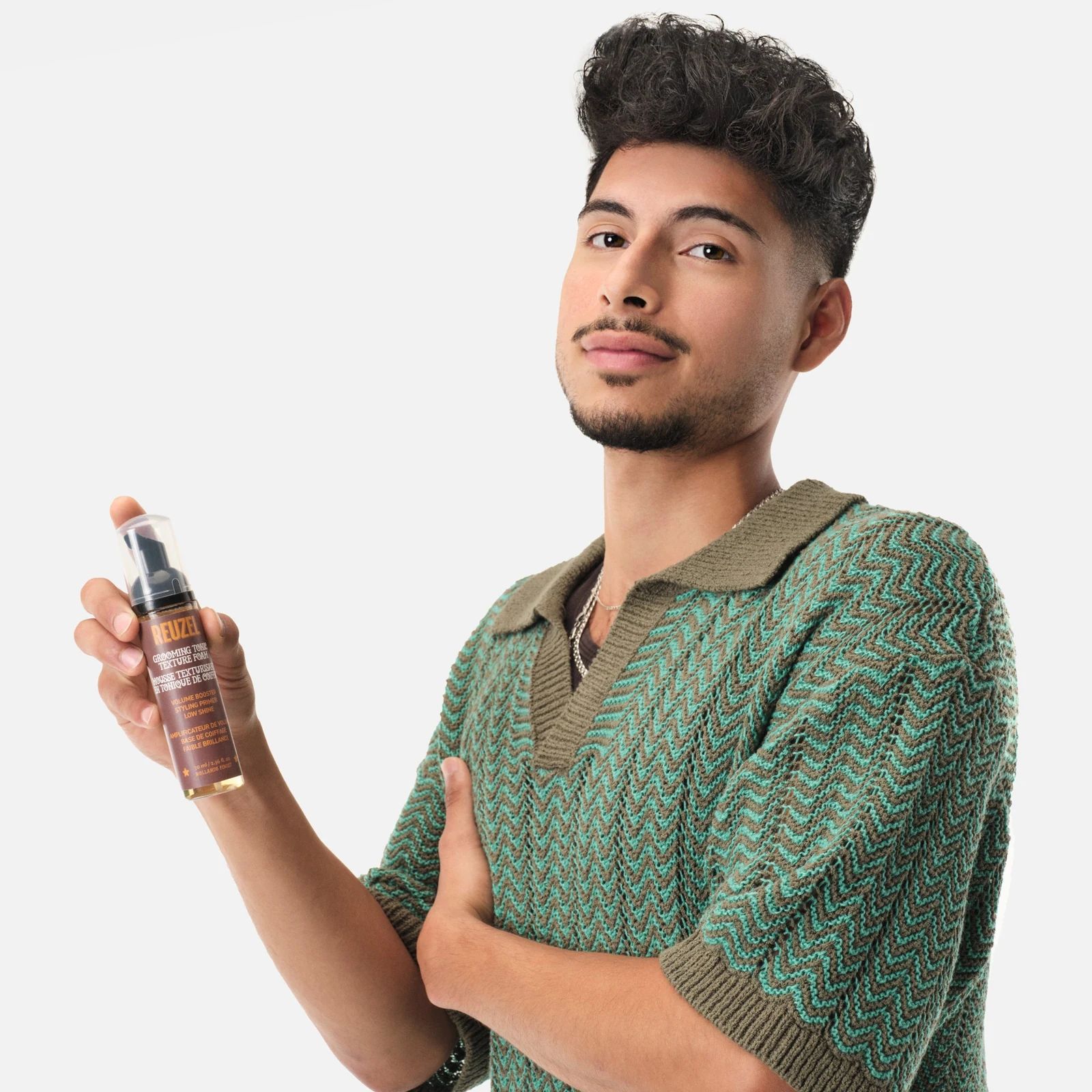 Vendor Grooming Tonic Texture Foam bottle showing the product label and foam dispenser for styling and texturizing hair., view 9
