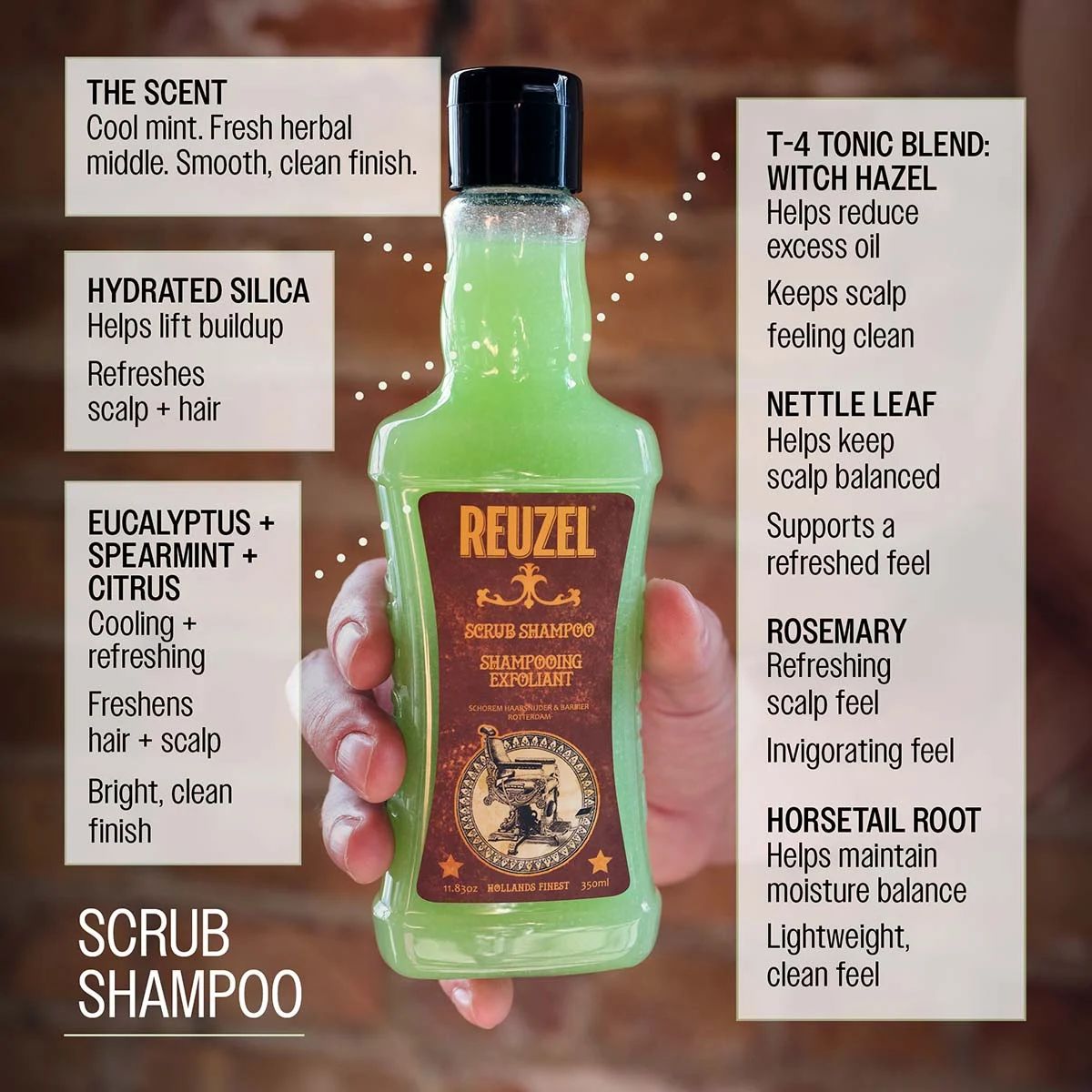 Reuzel Scrub Shampoo - 1000ml professional styling result and application, view 5