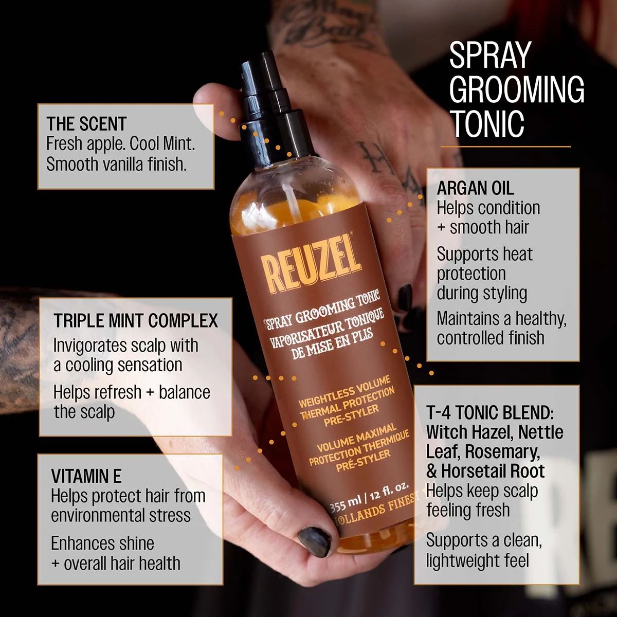 Reuzel Spray Grooming Tonic - 355ml professional styling result and application, view 5