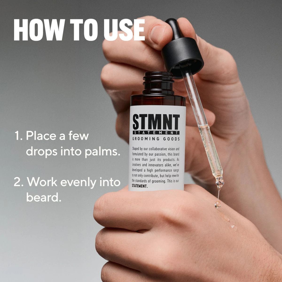 STMNT Beard Oil dropper application and usage steps