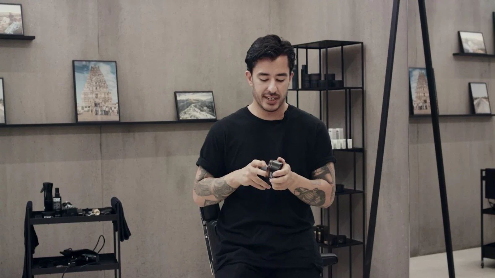 STMNT Classic Pomade application demonstrated by Nomad Barber