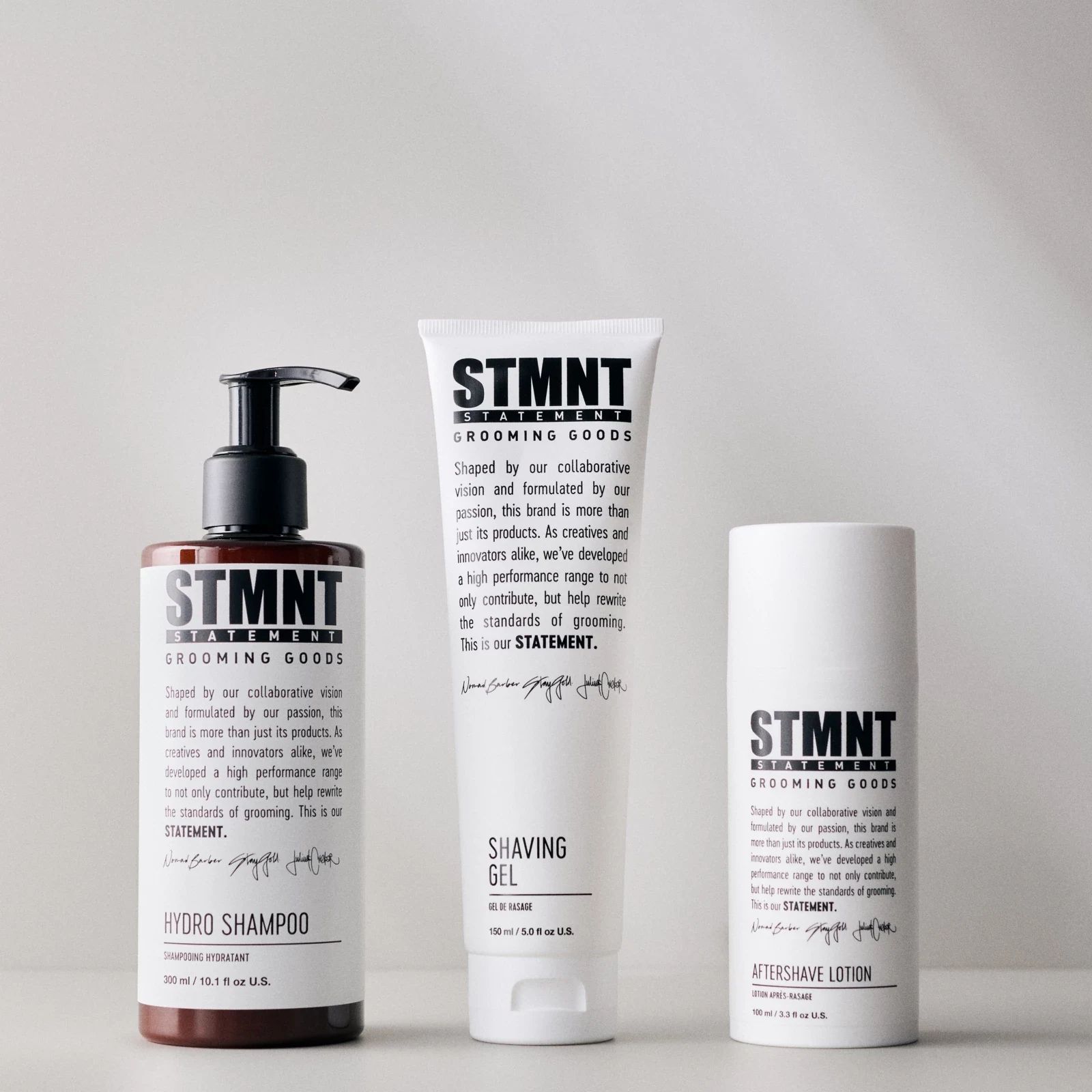 STMNT Shaving Gel, Aftershave Lotion and Hydro Shampoo range