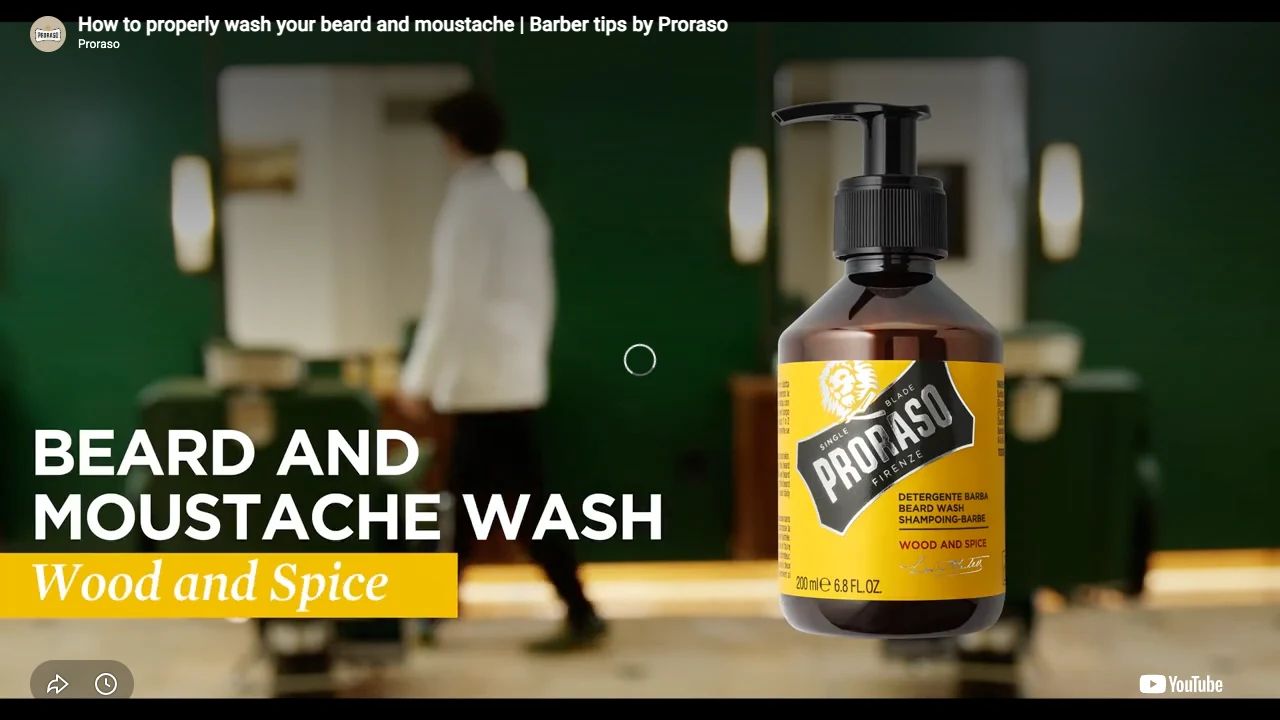 Proraso - Beard Wash - Wood & Spice - 200ml professional beard wash application tutorial step 1