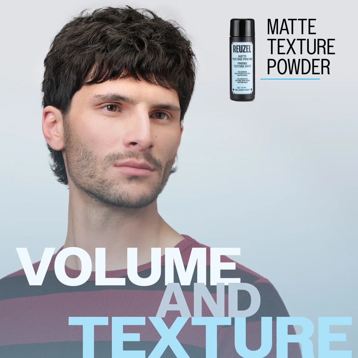 Short textured hairstyle with volume created using Reuzel Matte Texture Powder