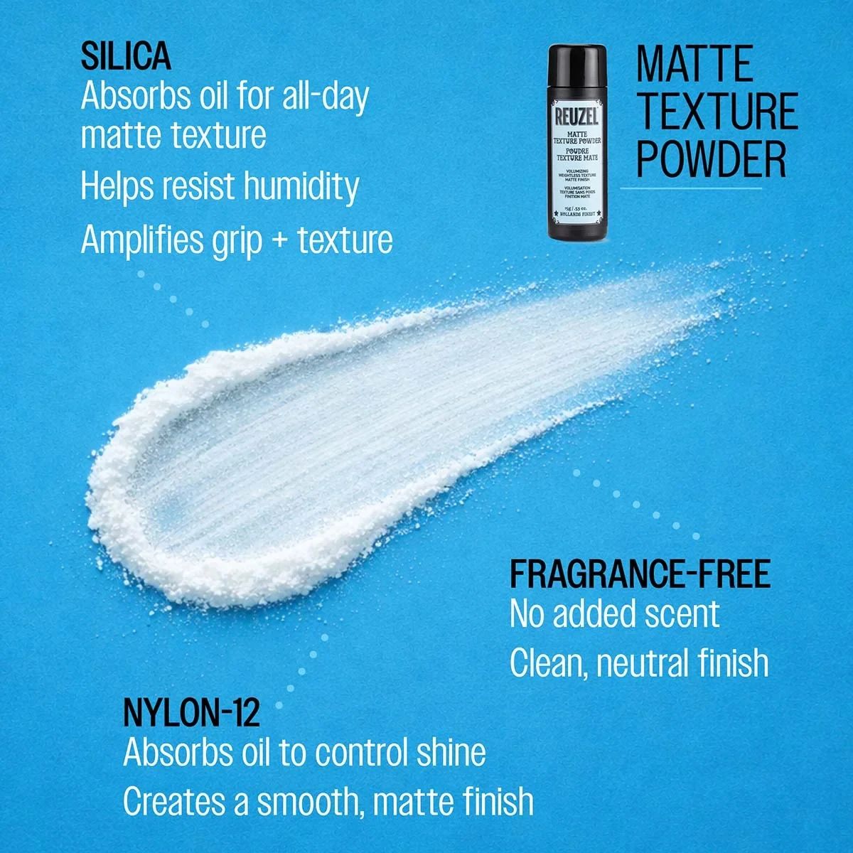 Reuzel Matte Texture Powder Nylon 12 and silica ingredient benefits