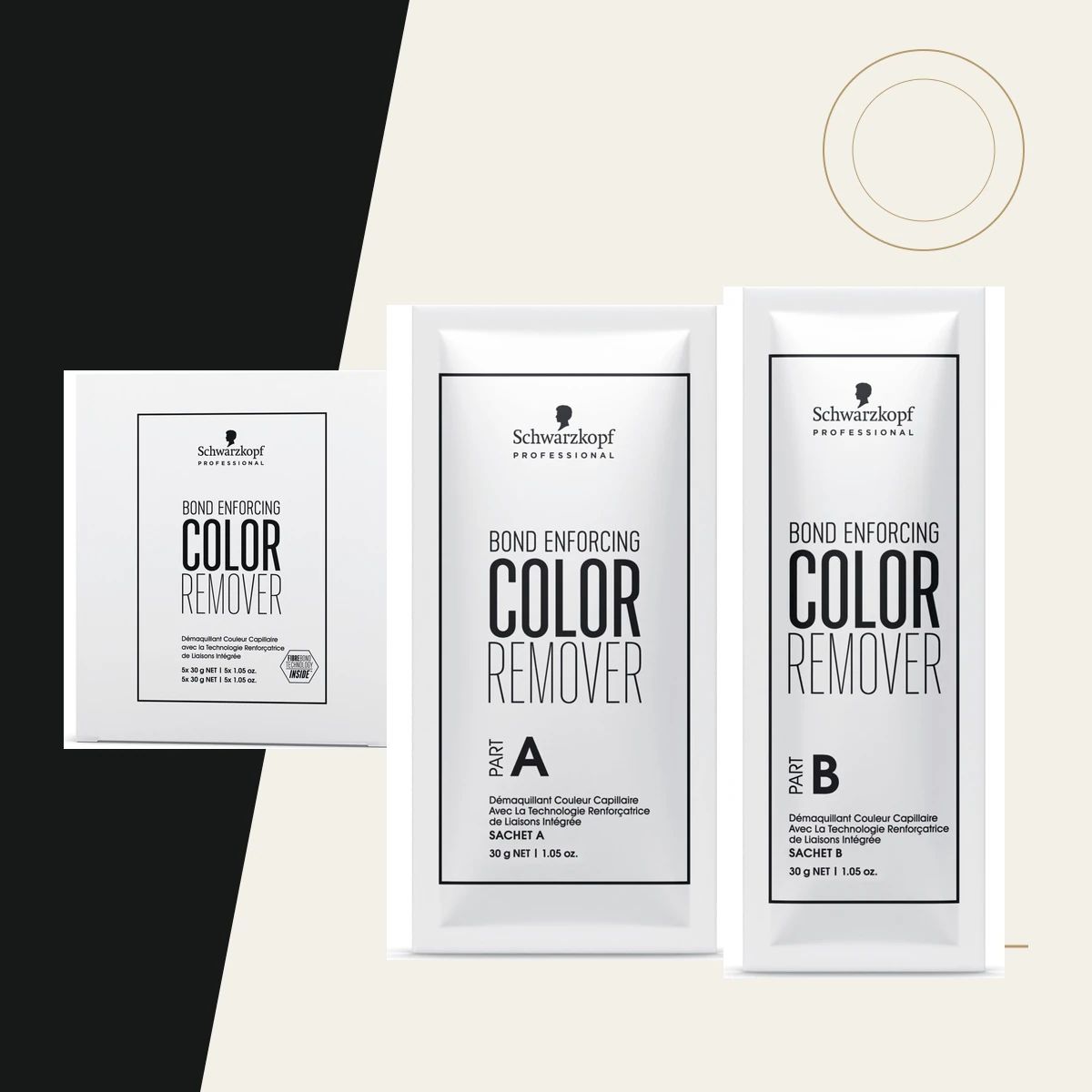 Schwarzkopf Bond Enforcing Color Remover box with Part A and Part B sachets