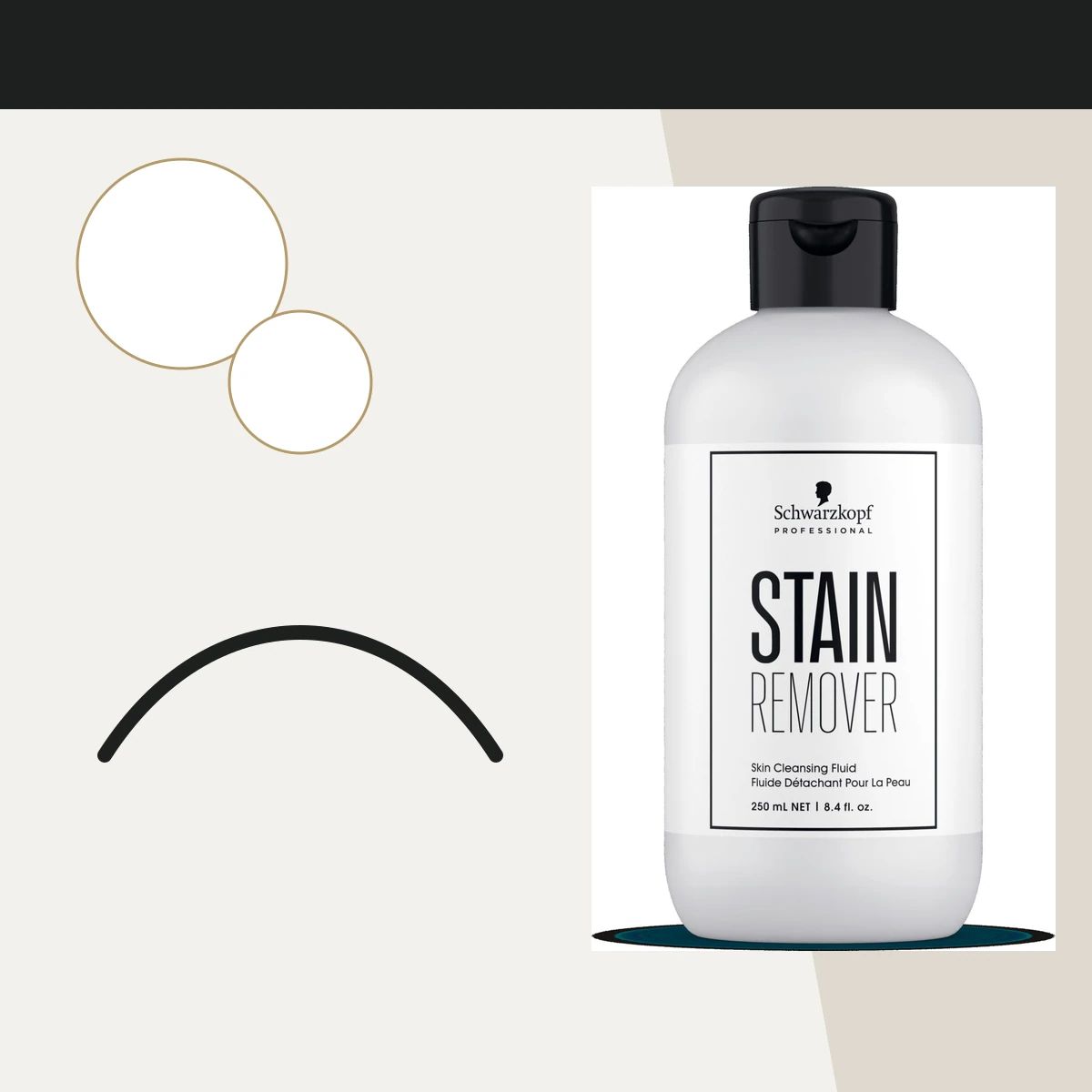 Schwarzkopf Stain Remover arranged with cotton pads for precise hairline clean up