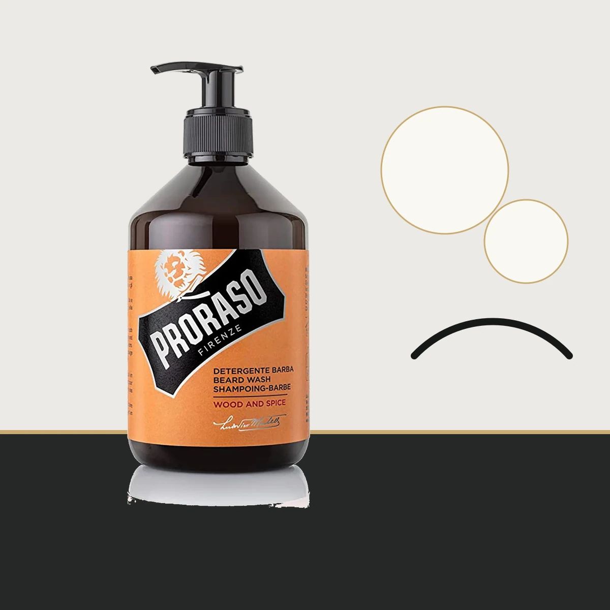 Proraso Beard Wash Wood & Spice 500ml standing on a barbershop counter