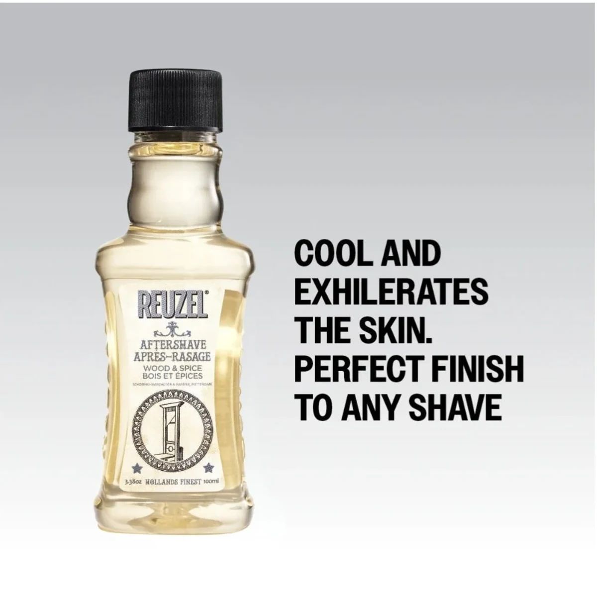 Reuzel Wood & Spice Aftershave 100ml with the claim that it cools the skin and finishes any shave