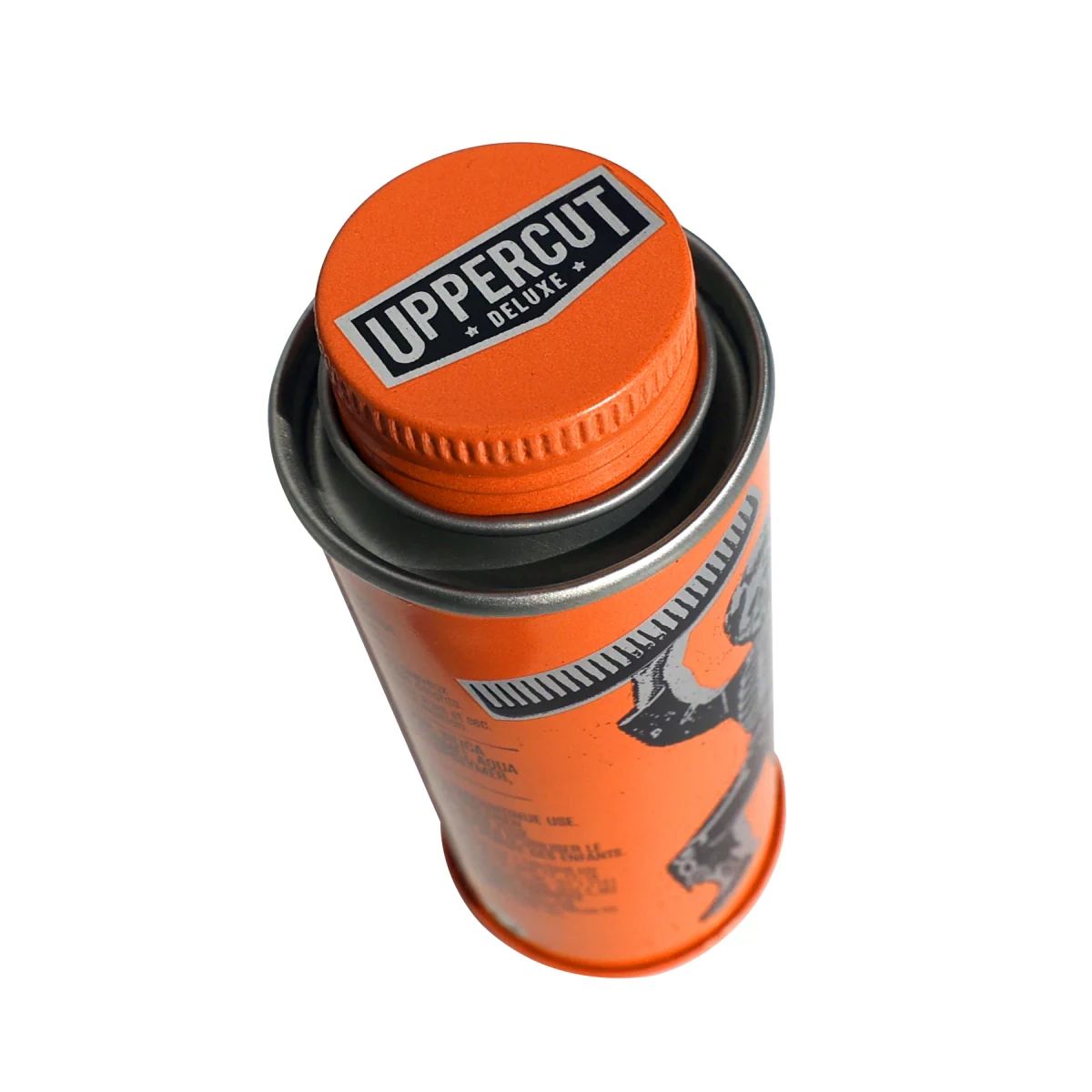 Orange screw cap with the Uppercut Deluxe logo on the Skull Dust Styling Powder tin